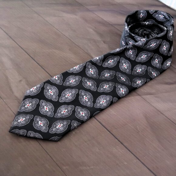 John Henry Men's Formal Dress Neck Tie Black Red and White - Picture 1 of 6